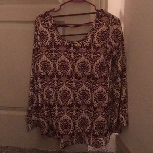 Maroon and off-white long sleeve blouse